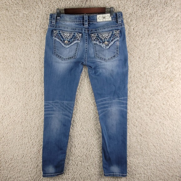 Miss Me Jeans Women's Size 31x30 Blue Skinny Embellished Aztec Flap Pockets - Picture 4 of 16
